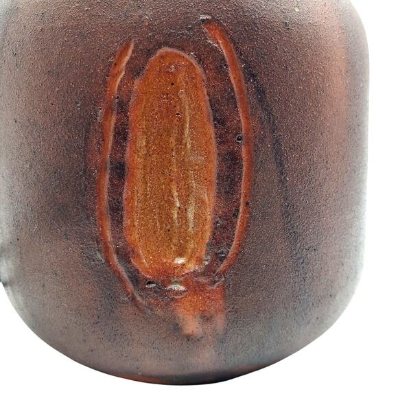 Modernist Ceramic Bottle Neck Vase Scandinavian Brown Signed Pottery Denise 1977 - Picture 11 of 13